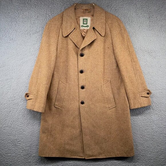 Grenadier Other - Vintage Grenadier Mens 40 Wool Tweed Single Breasted Over Coat Tan Brown 1960s